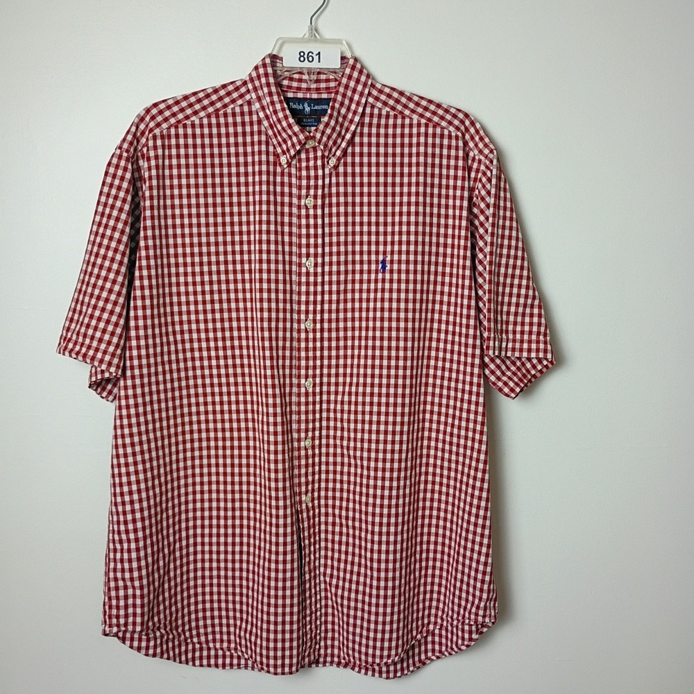 Ralph LaurenMens XL  Blake Red Gingham Cotton Short Sleeve Button Down Shirt